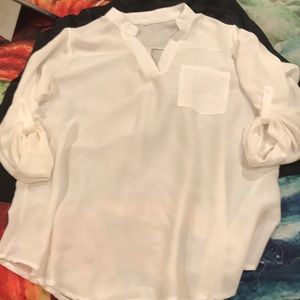 Sheer white V neck blouse